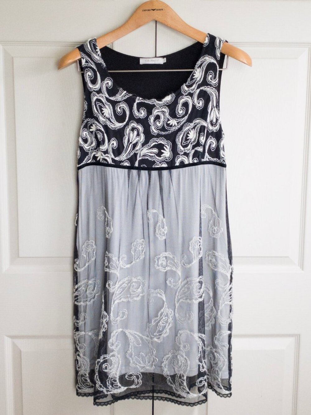 Elisa Cavaletti Italy Embroidered Mesh Layered Midi Dress Black White Size Large - Picture 2 of 9